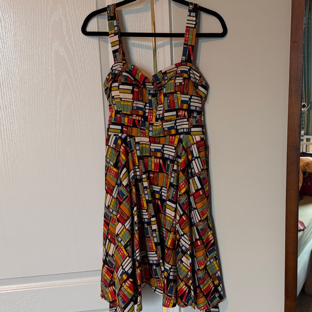 Colorful Geometric Retro Book Print Sundress